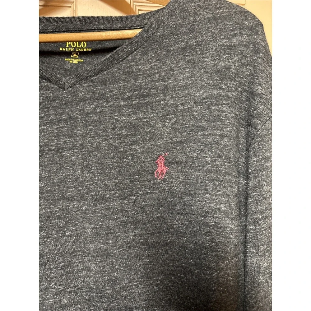 Ralph Lauren Polo Shirt Adult XL Gray Red Pony Preppy Cotton Casual Mens